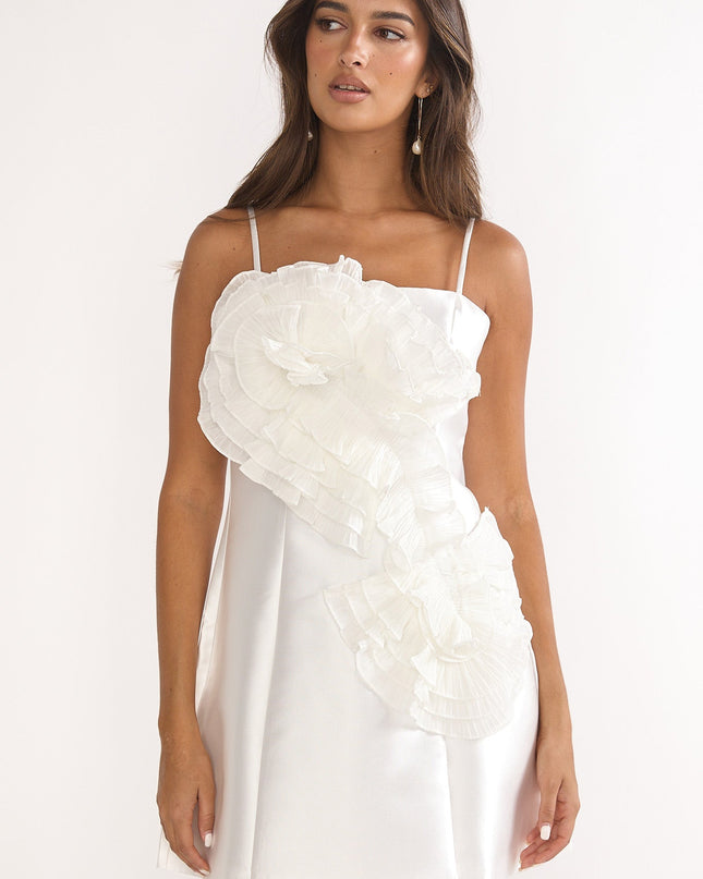 White 3D Ruffle Design Mini Dress