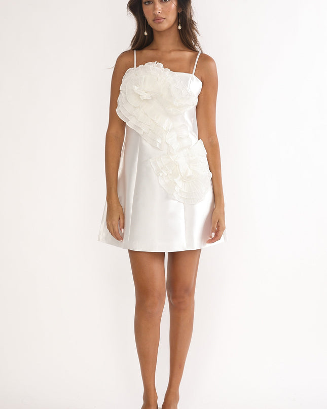 White 3D Ruffle Design Mini Dress