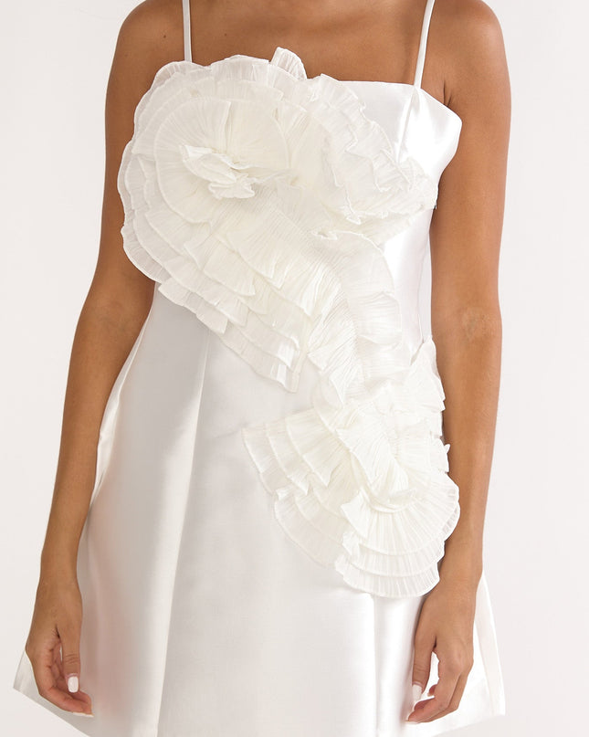 White 3D Ruffle Design Mini Dress