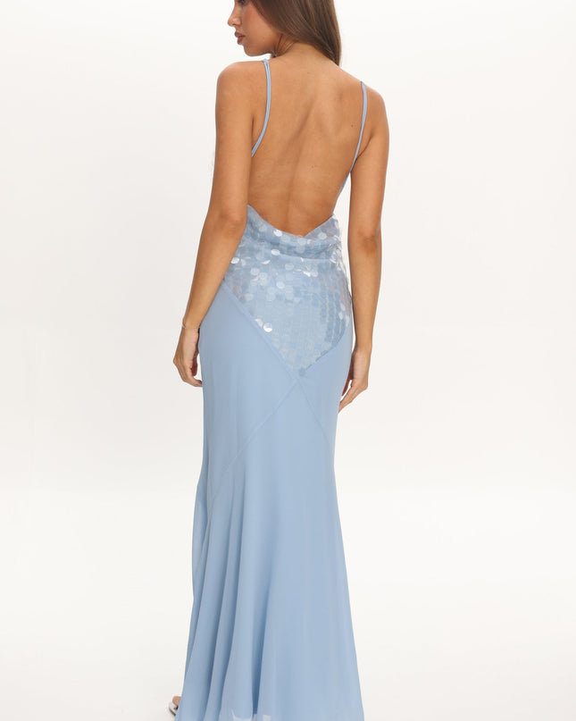 Blue V-Neck Maxi Dress Sequin