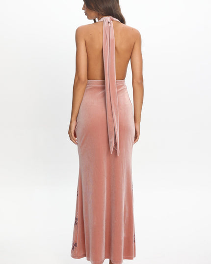 Blush Halterneck Velvet Maxi Dress Sequin