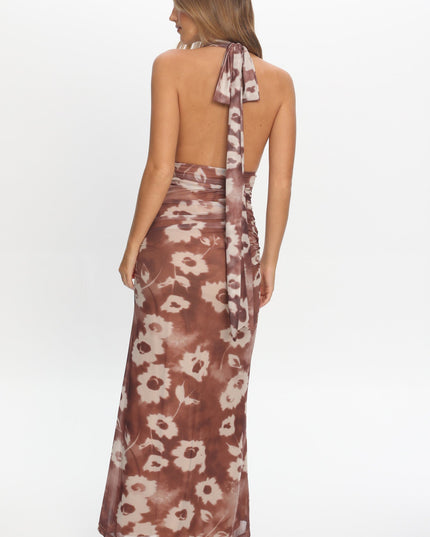 Brown Halterneck Maxi Dress