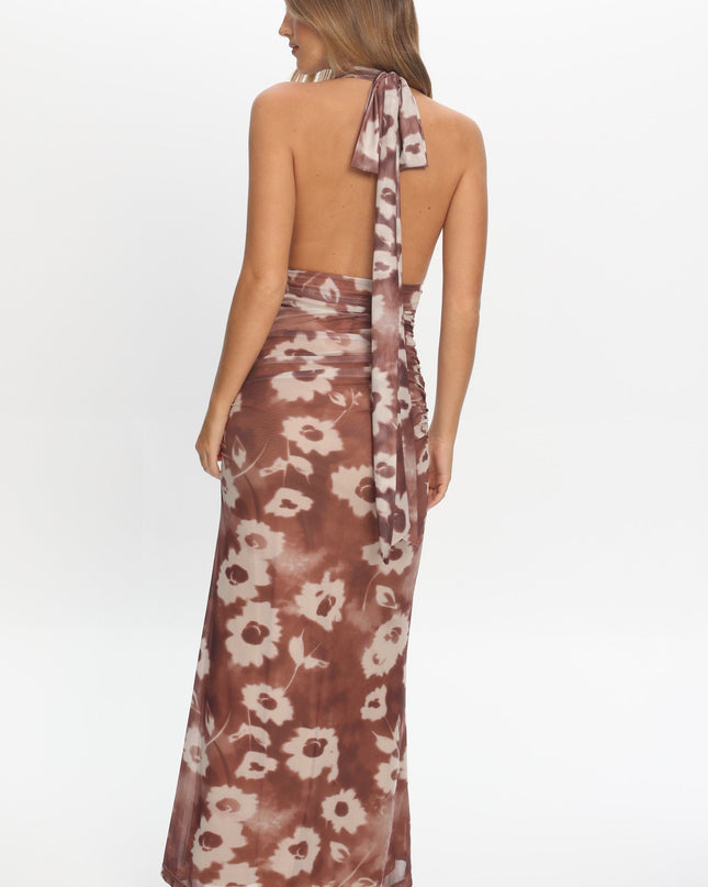 Brown Halterneck Maxi Dress