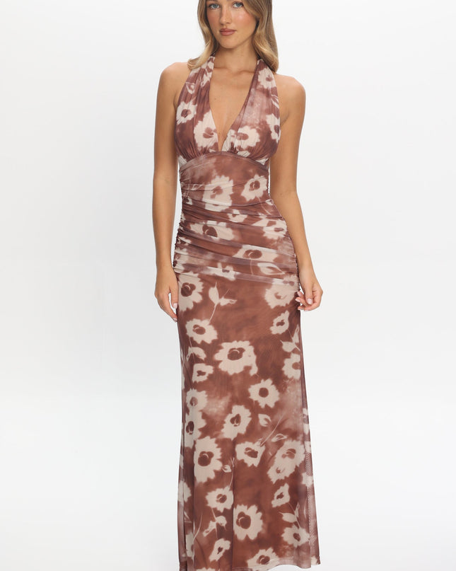 Brown Halterneck Maxi Dress