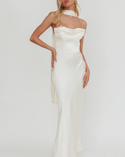 Oyster Strapless Laced Back Maxi Dress