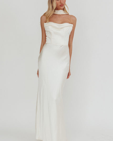 Oyster Strapless Laced Back Maxi Dress