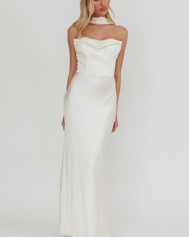 Oyster Strapless Laced Back Maxi Dress