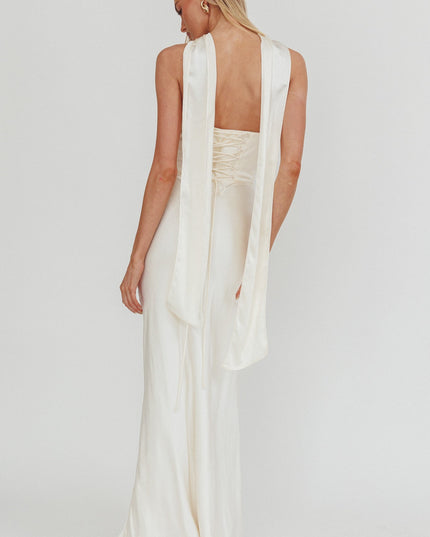 Oyster Strapless Laced Back Maxi Dress