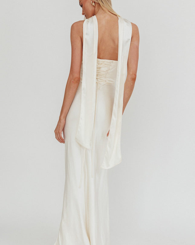Oyster Strapless Laced Back Maxi Dress