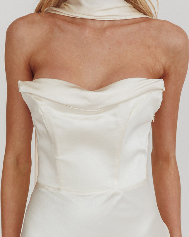 Oyster Strapless Laced Back Maxi Dress