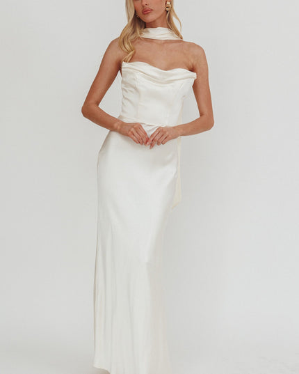 Oyster Strapless Laced Back Maxi Dress