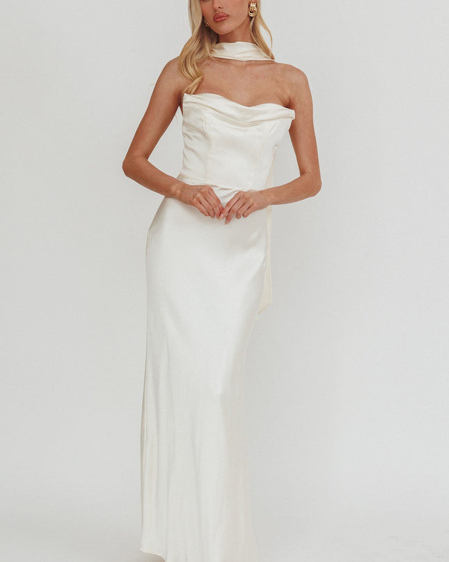 Oyster Strapless Laced Back Maxi Dress