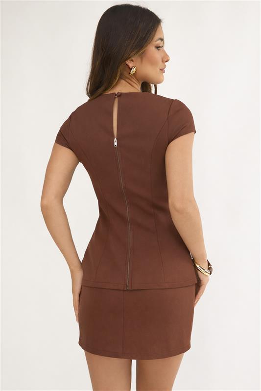 Chocolate Cap Sleeve Button Top