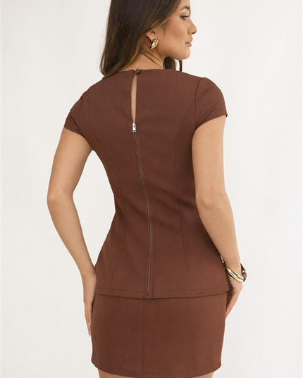 Chocolate Gold Button Mini Skirt