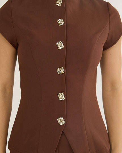 Chocolate Cap Sleeve Button Top