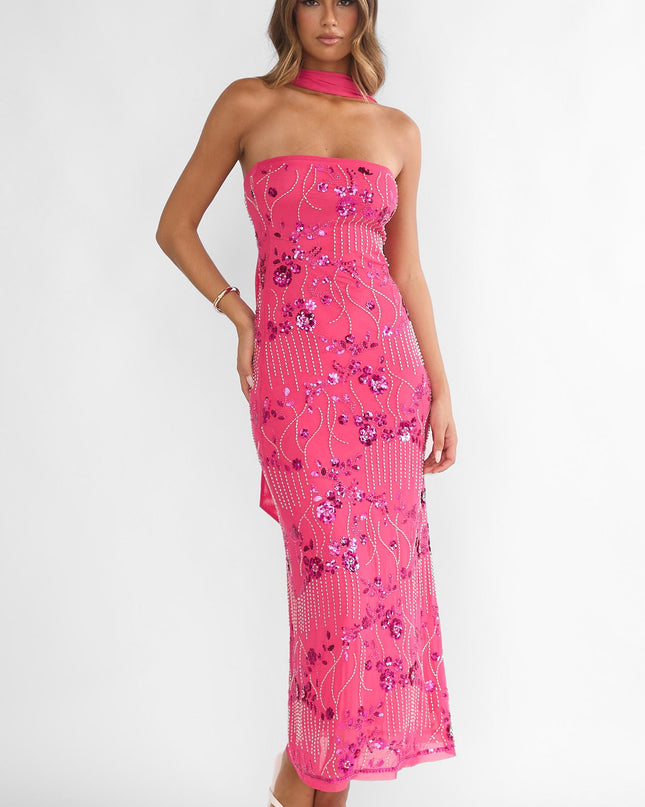 Plum Strapless Maxi Dress Sequin