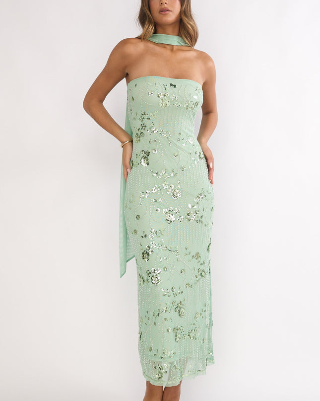 Mint Strapless Maxi Dress Sequin