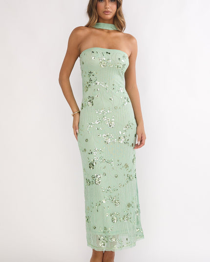 Mint Strapless Maxi Dress Sequin
