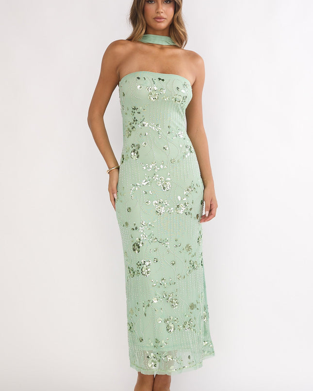 Mint Strapless Maxi Dress Sequin