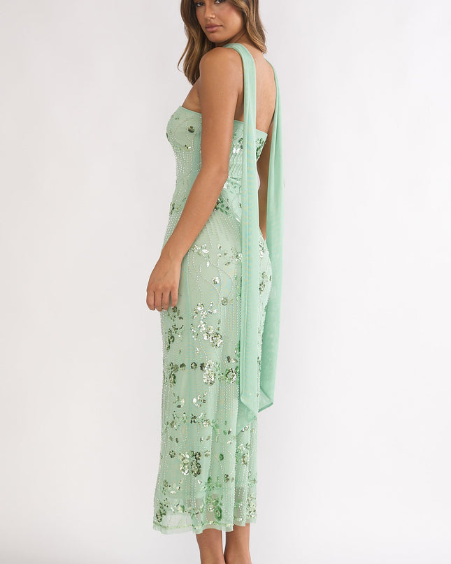 Mint Strapless Maxi Dress Sequin