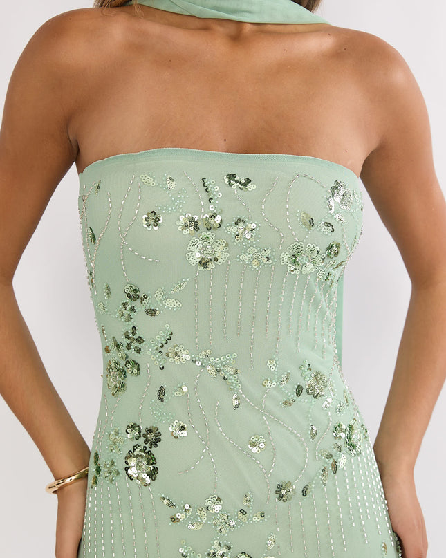 Mint Strapless Maxi Dress Sequin