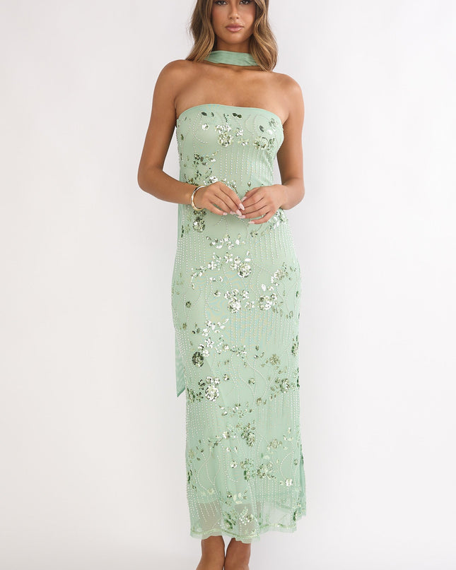 Mint Strapless Maxi Dress Sequin