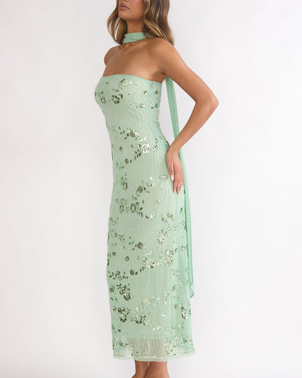 Mint Strapless Maxi Dress Sequin