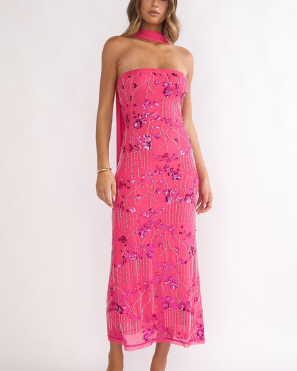 Plum Strapless Maxi Dress Sequin