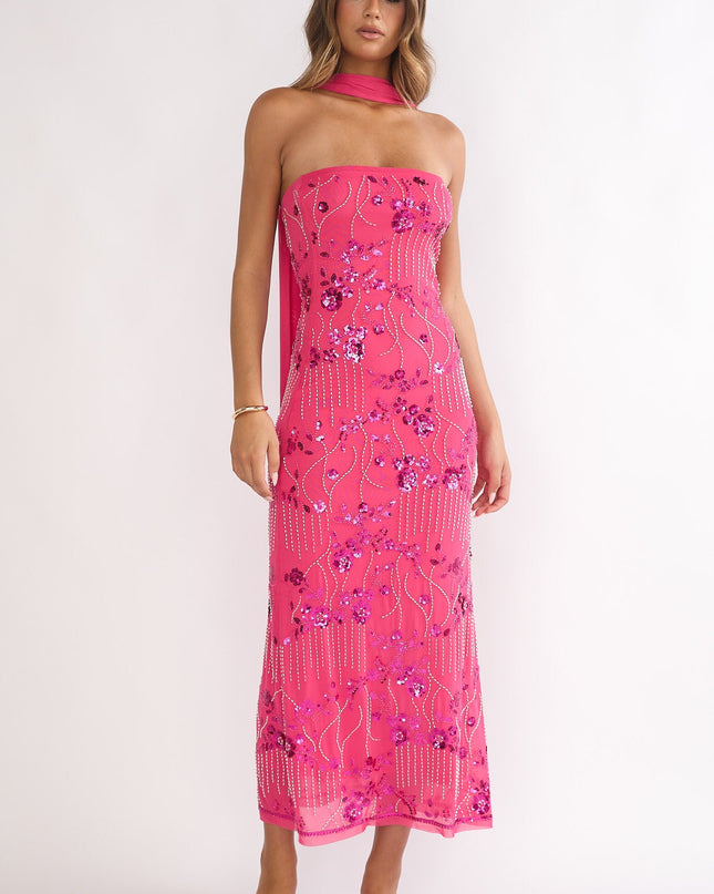Plum Strapless Maxi Dress Sequin