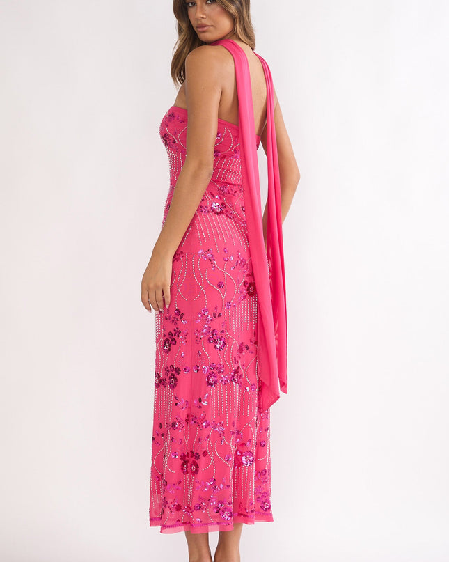 Plum Strapless Maxi Dress Sequin