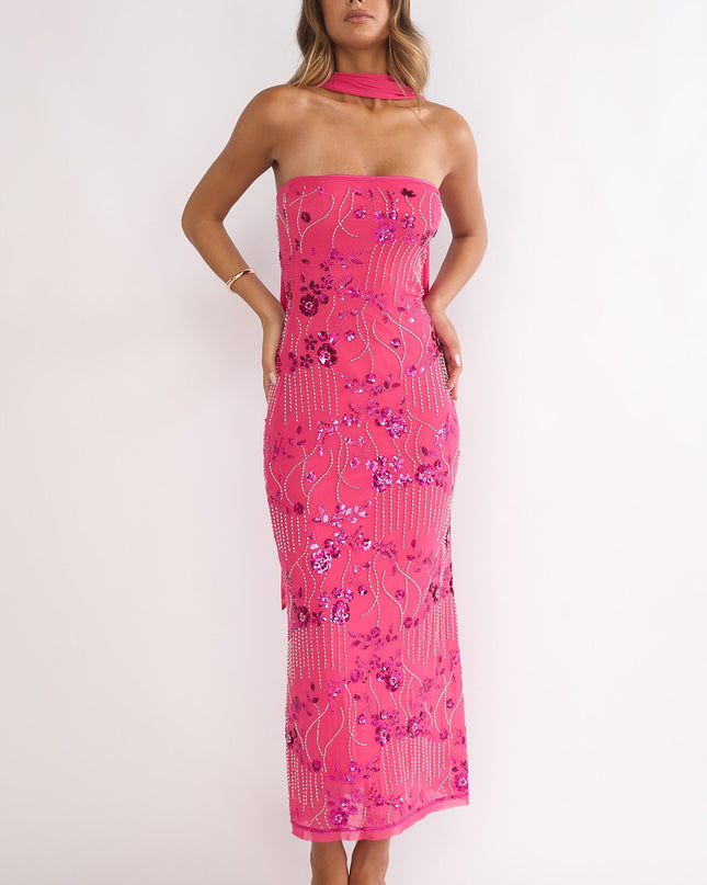 Plum Strapless Maxi Dress Sequin