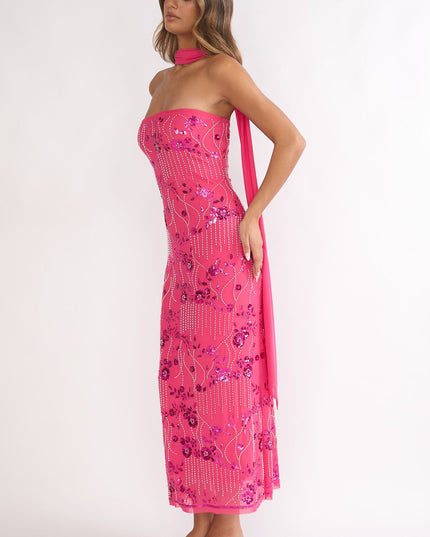 Plum Strapless Maxi Dress Sequin