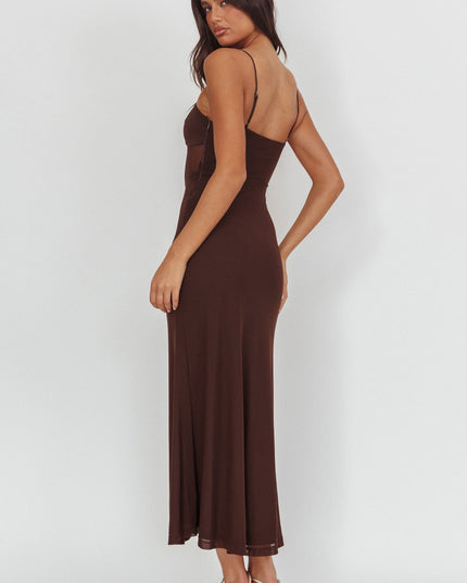 Chocolate Libra Sheer Bodice Maxi Dress