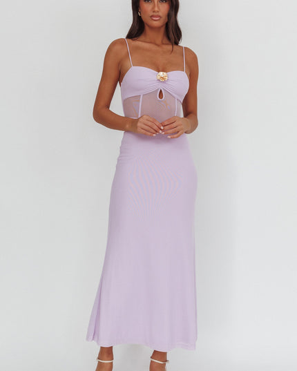 Lilac Libra Sheer Bodice Maxi Dress
