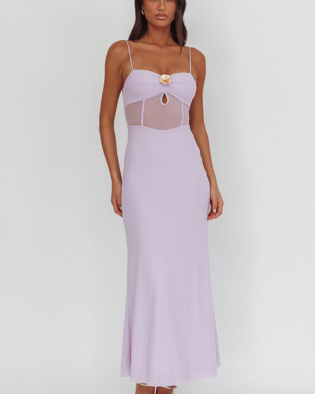 Lilac Libra Sheer Bodice Maxi Dress