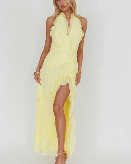 Yellow Halterneck Frill Maxi Dress
