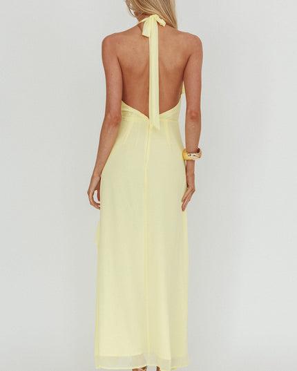 Yellow Halterneck Frill Maxi Dress