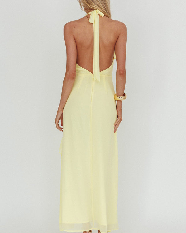 Yellow Halterneck Frill Maxi Dress