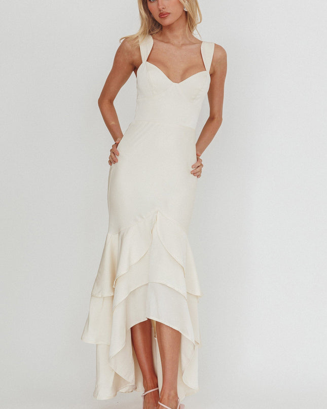 Cream Layered Mermaid Hem Maxi Dress
