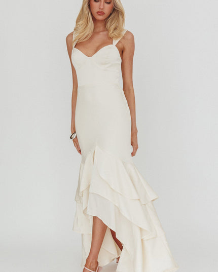 Cream Layered Mermaid Hem Maxi Dress