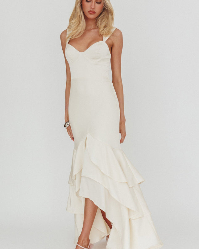 Cream Layered Mermaid Hem Maxi Dress