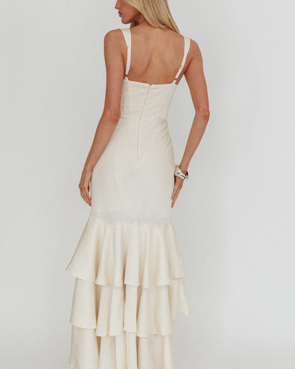 Cream Layered Mermaid Hem Maxi Dress