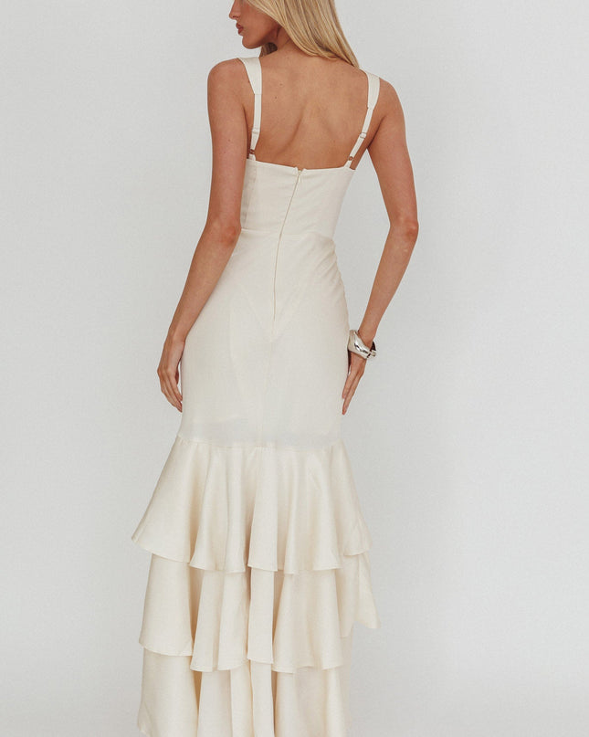 Cream Layered Mermaid Hem Maxi Dress