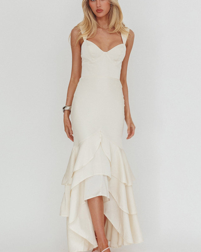 Cream Layered Mermaid Hem Maxi Dress