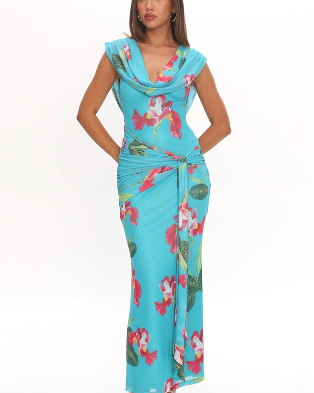 Floral Draped Shoulder Maxi Dress