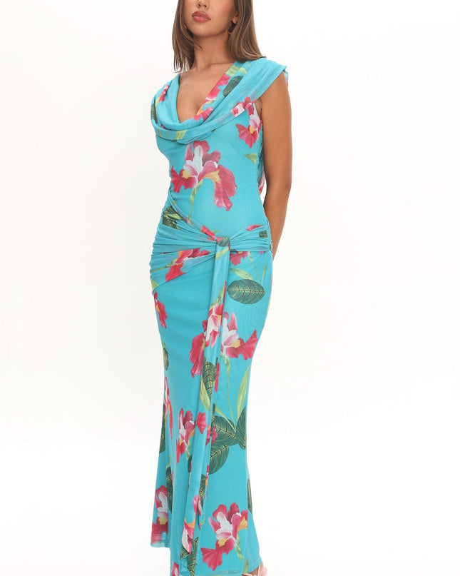 Floral Draped Shoulder Maxi Dress