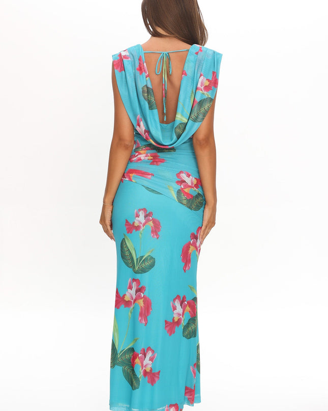Floral Draped Shoulder Maxi Dress