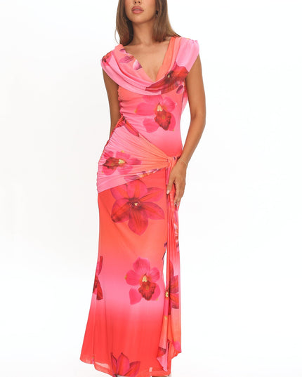 Pink Draped Shoulder Maxi Dress Orchid