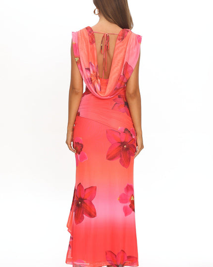 Pink Draped Shoulder Maxi Dress Orchid