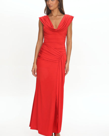 Red Draped Shoulder Maxi Dress